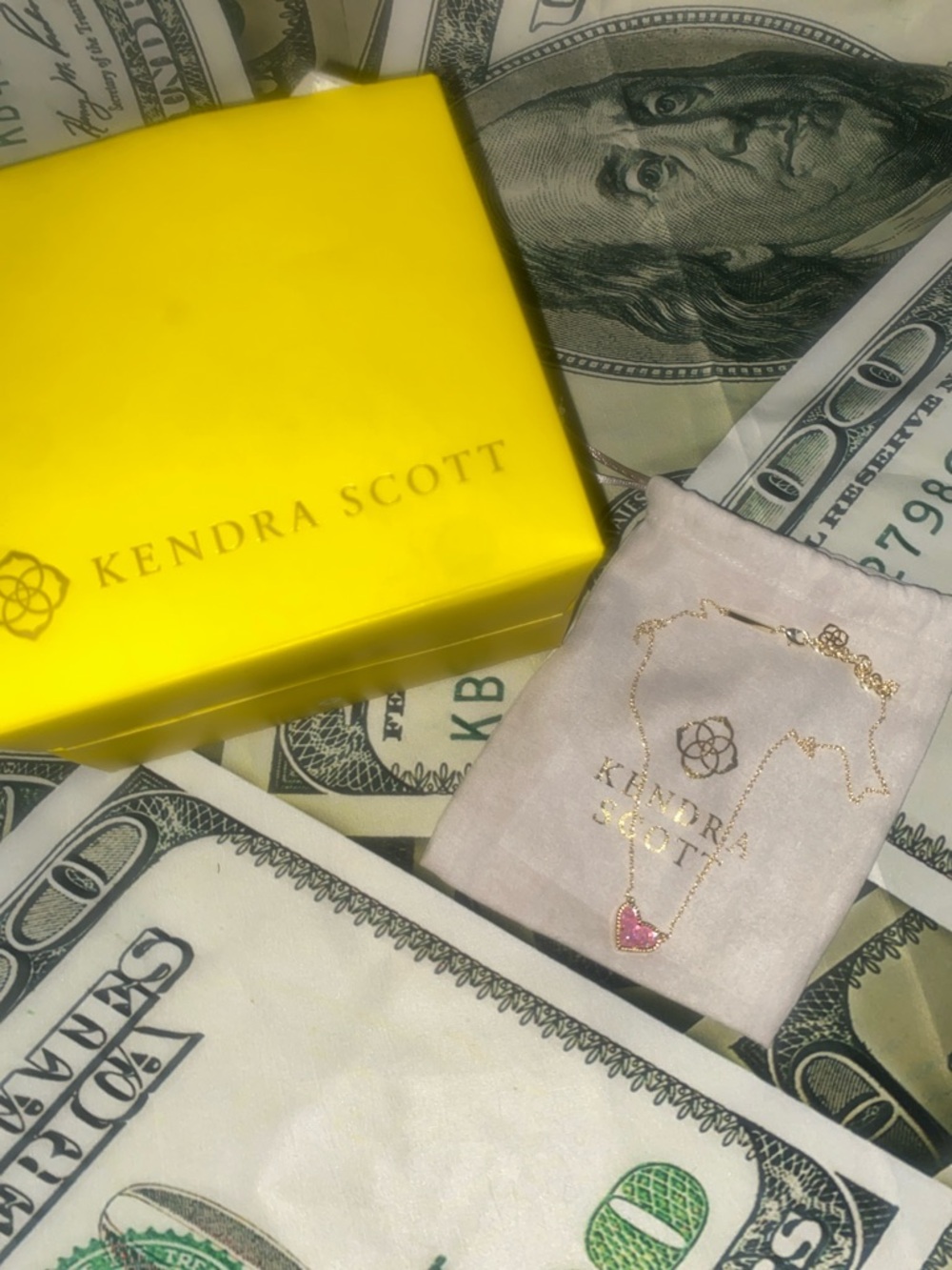 Kendra Scott Pink Heart Pendant Necklace with Gold Chain